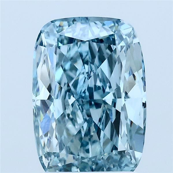 2.02 Carat Cushion Lab Grown Diamond, Fancy Vivid Greenish Blue Color, VS1 Clarity