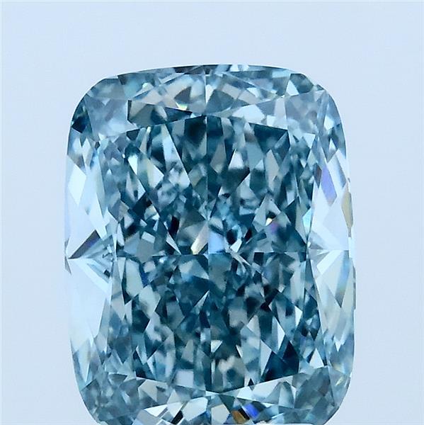 3.04 Carat Cushion Lab Grown Diamond, Fancy Vivid Green Blue Color, VS1 Clarity