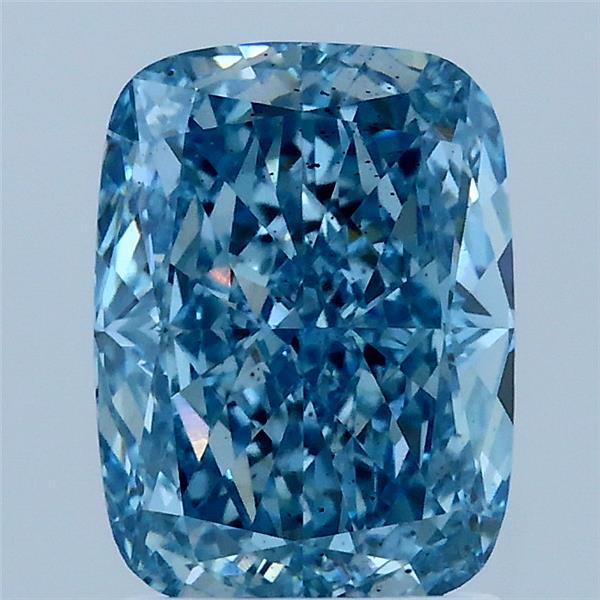 2.19 Carat Cushion Lab Grown Diamond, Fancy Vivid Blue Color, SI1 Clarity