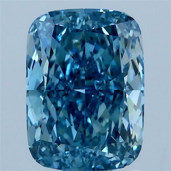 2.03 Carat Cushion Lab Grown Diamond, Fancy Vivid Blue Color, VVS2 Clarity