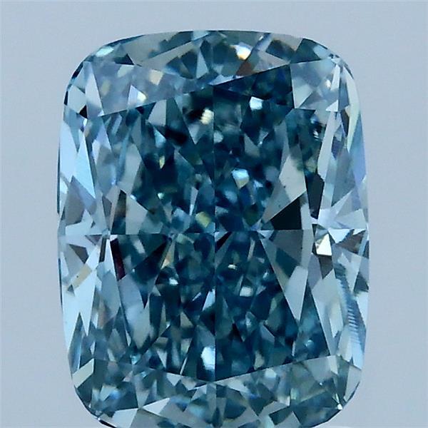 2.23 Carat Cushion Lab Grown Diamond, Fancy Vivid Green Blue Color, VS1 Clarity