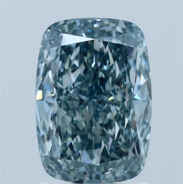 2.04 Carat Cushion Lab Grown Diamond, Fancy Vivid Greenish Blue Color, VS1 Clarity