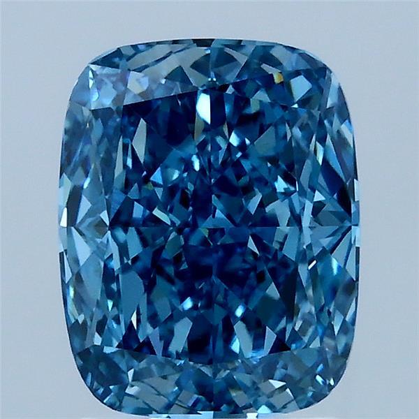2.08 Carat Cushion Lab Grown Diamond, Fancy Vivid Blue Color, VS1 Clarity