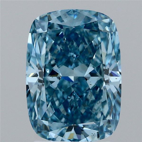 3.12 Carat Cushion Lab Grown Diamond, Fancy Vivid Blue Color, SI1 Clarity