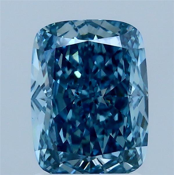 2.10 Carat Cushion Lab Grown Diamond, Fancy Vivid Greenish Blue Color, VS1 Clarity