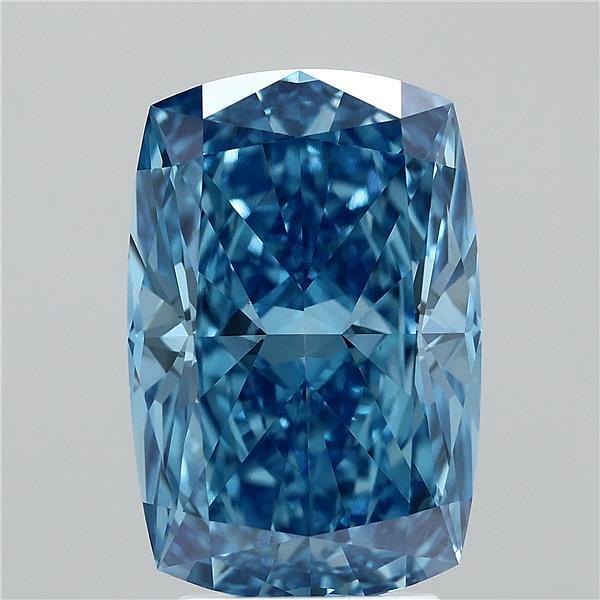 4.09 Carat Cushion Lab Grown Diamond, Fancy Vivid Blue Color, VVS2 Clarity