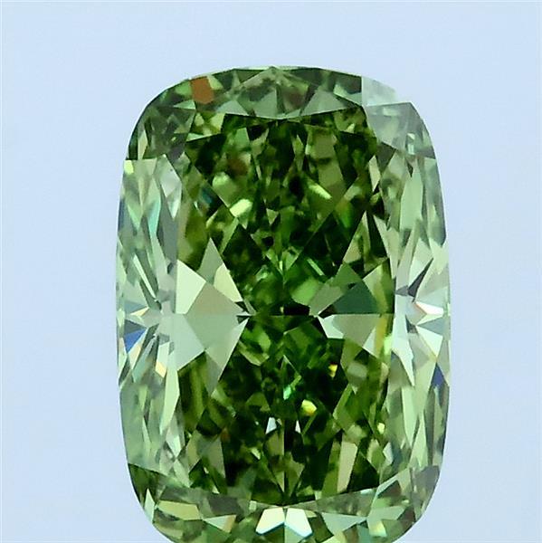 1.63 Carat Cushion Lab Grown Diamond, Fancy Vivid Green Color, VS1 Clarity