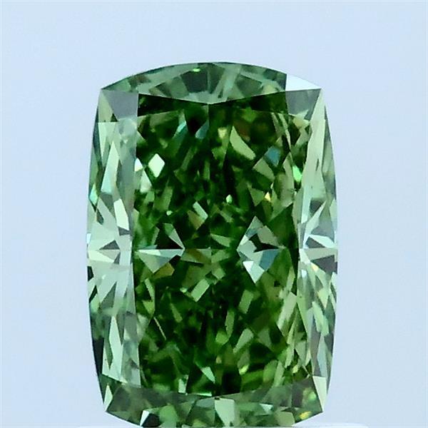 1.05 Carat Cushion Lab Grown Diamond, Fancy Vivid Green Color, VS1 Clarity
