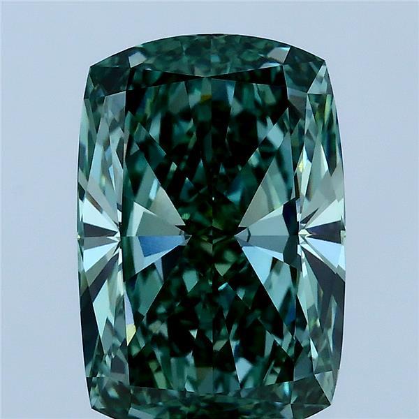 4.06 Carat Cushion Lab Grown Diamond, Fancy Vivid Green Color, VVS2 Clarity