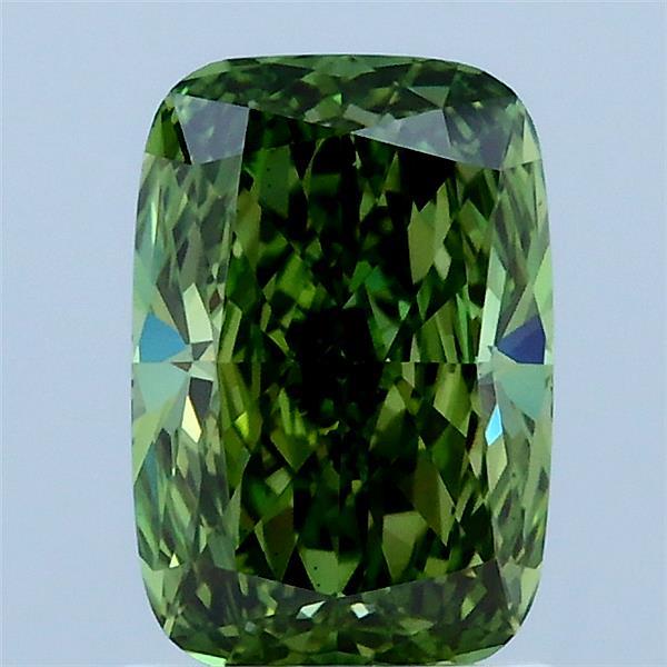1.51 Carat Cushion Lab Grown Diamond, Fancy Vivid Green Color, VS1 Clarity