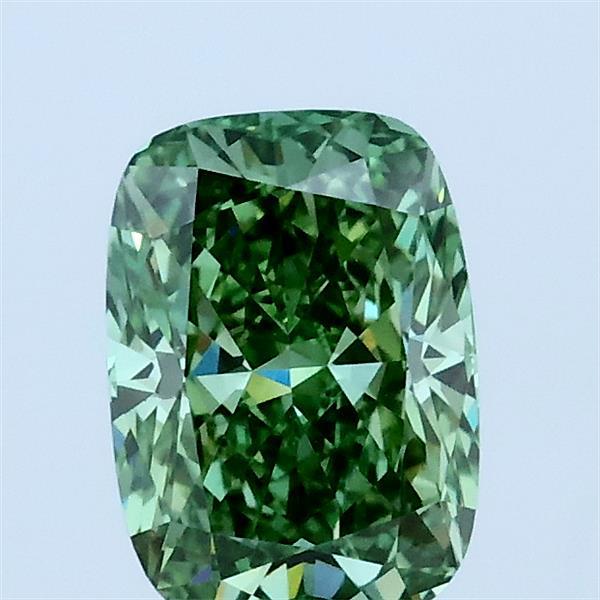 1.10 Carat Cushion Lab Grown Diamond, Fancy Vivid Green Color, VS1 Clarity