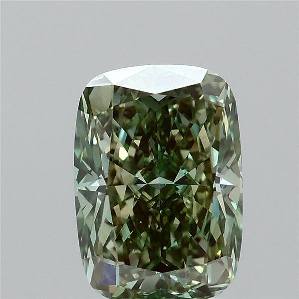 2.01 Carat Cushion Lab Grown Diamond, Fancy Vivid Green Color, VS1 Clarity
