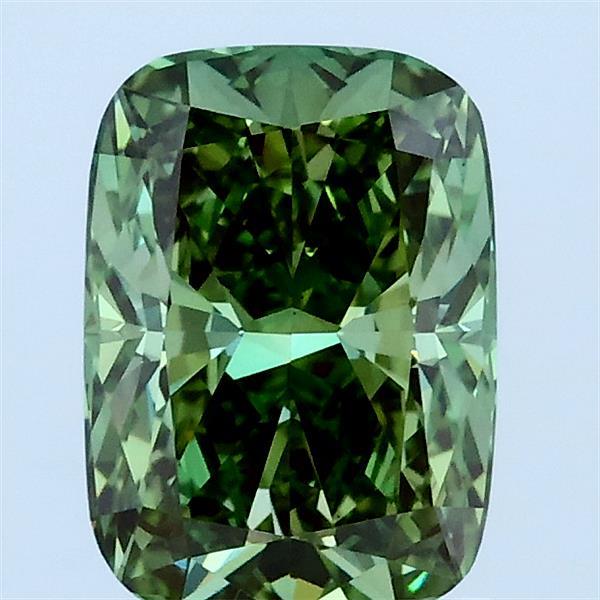 1.53 Carat Cushion Lab Grown Diamond, Fancy Vivid Green Color, VS1 Clarity