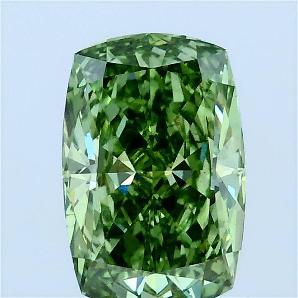 1.12 Carat Cushion Lab Grown Diamond, Fancy Vivid Green Color, VS1 Clarity