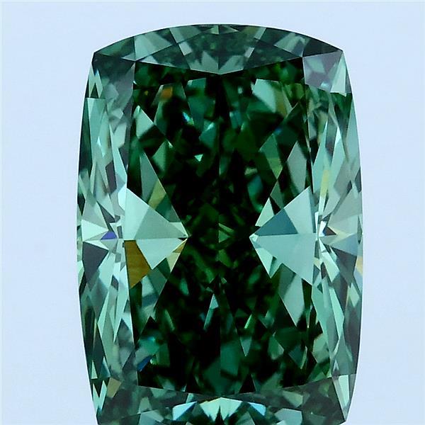 4.01 Carat Cushion Lab Grown Diamond, Fancy Vivid Green Color, VVS2 Clarity