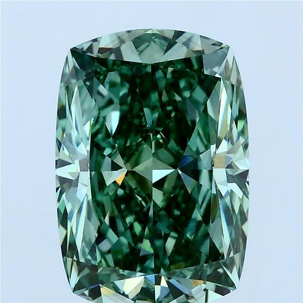 3.60 Carat Cushion Lab Grown Diamond, Fancy Vivid Green Color, VS1 Clarity