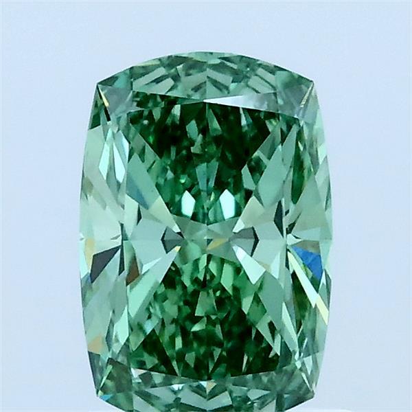 1.00 Carat Cushion Lab Grown Diamond, Fancy Vivid Green Color, VS1 Clarity