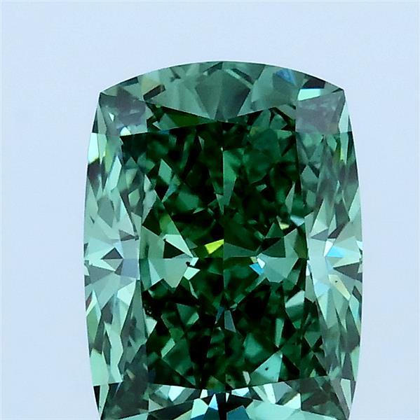 2.03 Carat Cushion Lab Grown Diamond, Fancy Vivid Green Color, VS2 Clarity