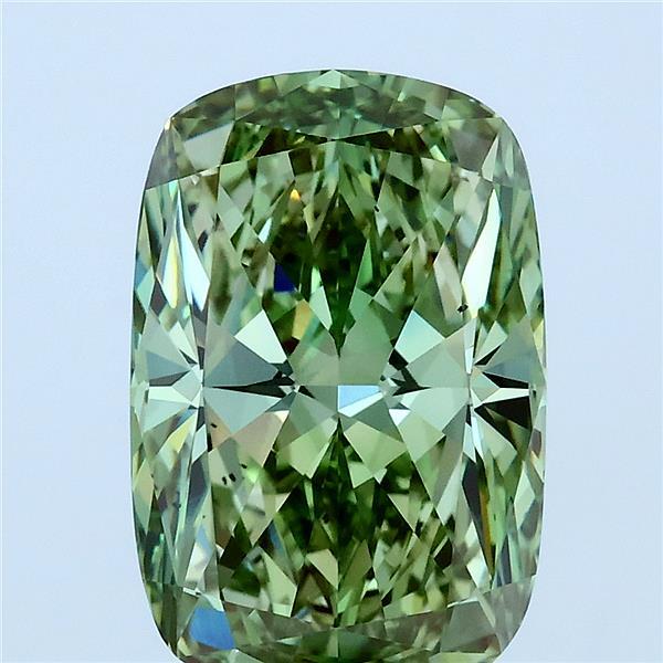 4.03 Carat Cushion Lab Grown Diamond, Fancy Vivid Green Color, VS1 Clarity