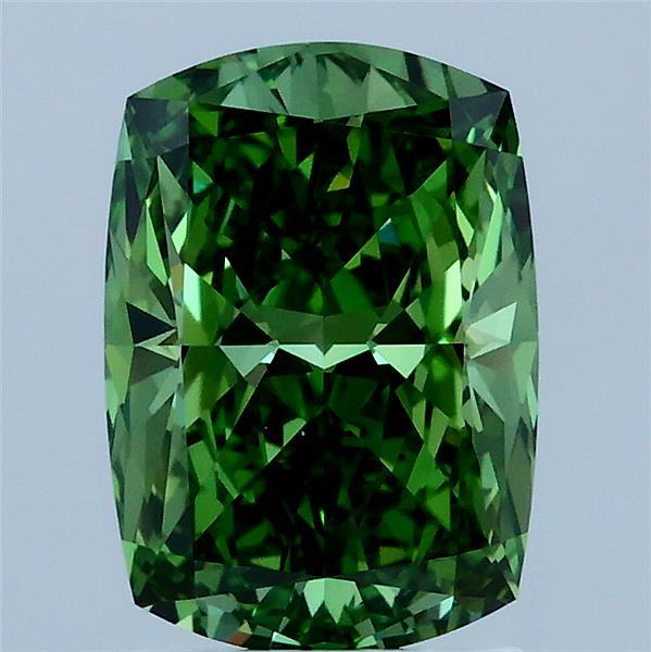 2.01 Carat Cushion Lab Grown Diamond, Fancy Vivid Green Color, VS1 Clarity