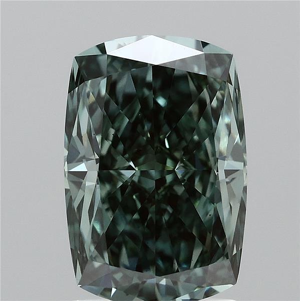 2.05 Carat Cushion Lab Grown Diamond, Fancy Vivid Green Color, VS1 Clarity