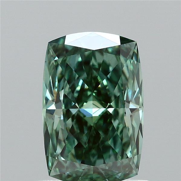 1.02 Carat Cushion Lab Grown Diamond, Fancy Vivid Green Color, VVS2 Clarity