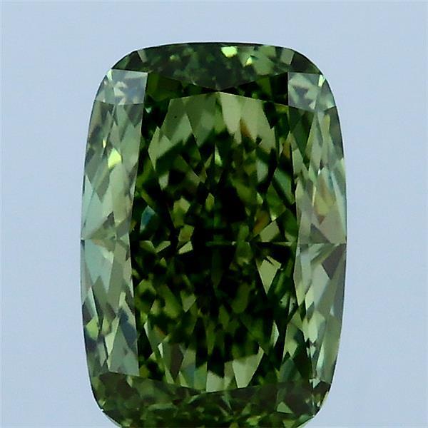 1.71 Carat Cushion Lab Grown Diamond, Fancy Vivid Green Color, VS1 Clarity