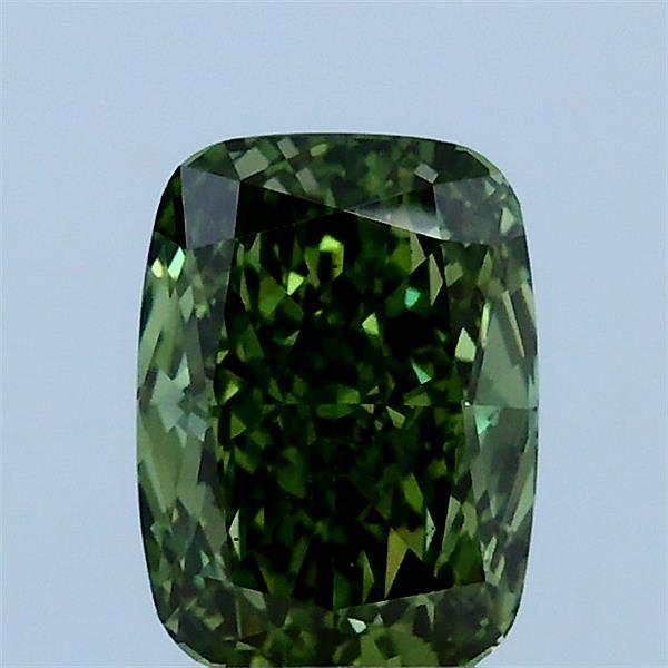 1.08 Carat Cushion Lab Grown Diamond, Fancy Vivid Green Color, VS2 Clarity