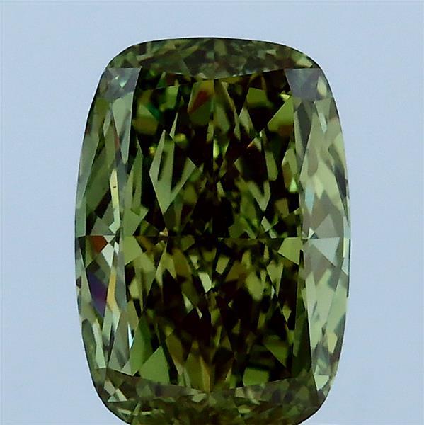 2.00 Carat Cushion Lab Grown Diamond, Fancy Vivid Green Color, VS1 Clarity