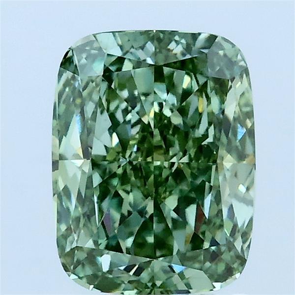 1.58 Carat Cushion Lab Grown Diamond, Fancy Vivid Green Color, VS1 Clarity