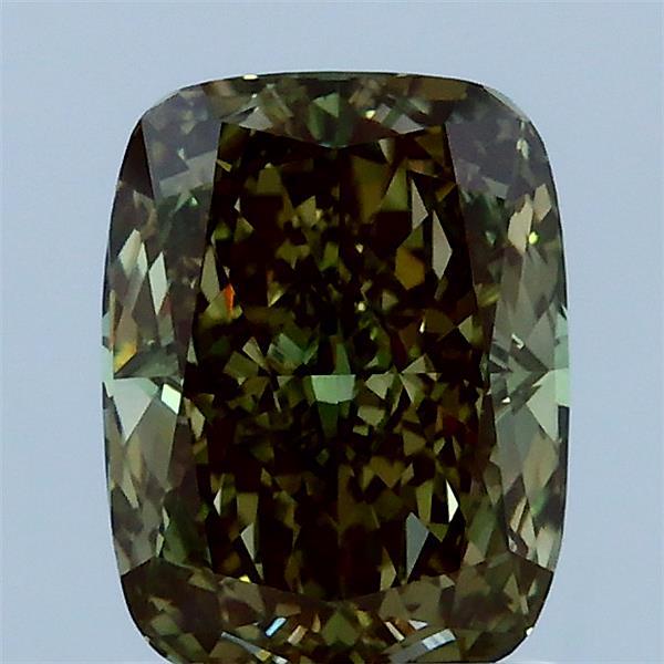 1.61 Carat Cushion Lab Grown Diamond, Fancy Intense Green Color, VS1 Clarity