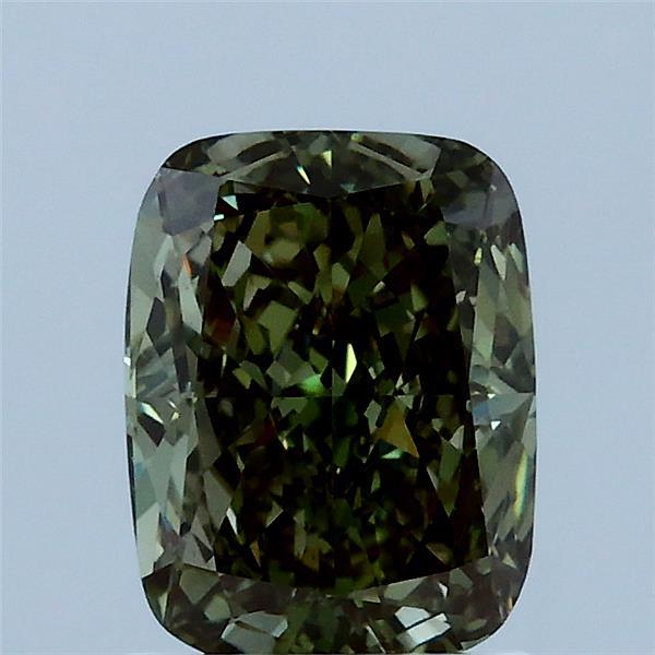 1.56 Carat Cushion Lab Grown Diamond, Fancy Vivid Green Color, VS1 Clarity