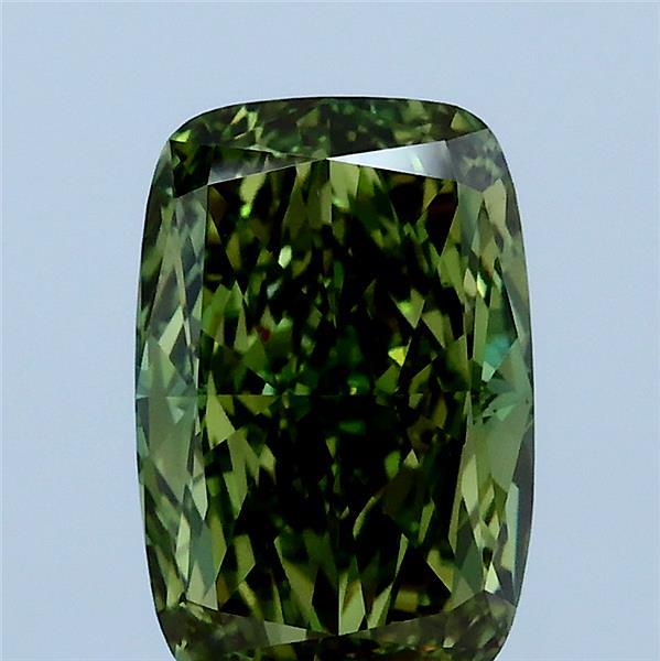 2.04 Carat Cushion Lab Grown Diamond, Fancy Vivid Green Color, VS1 Clarity