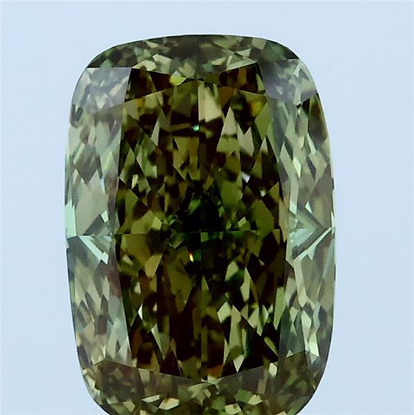 2.03 Carat Cushion Lab Grown Diamond, Fancy Vivid Green Color, VS1 Clarity