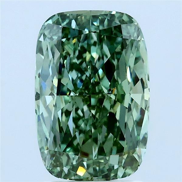 2.09 Carat Cushion Lab Grown Diamond, Fancy Vivid Green Color, VS1 Clarity