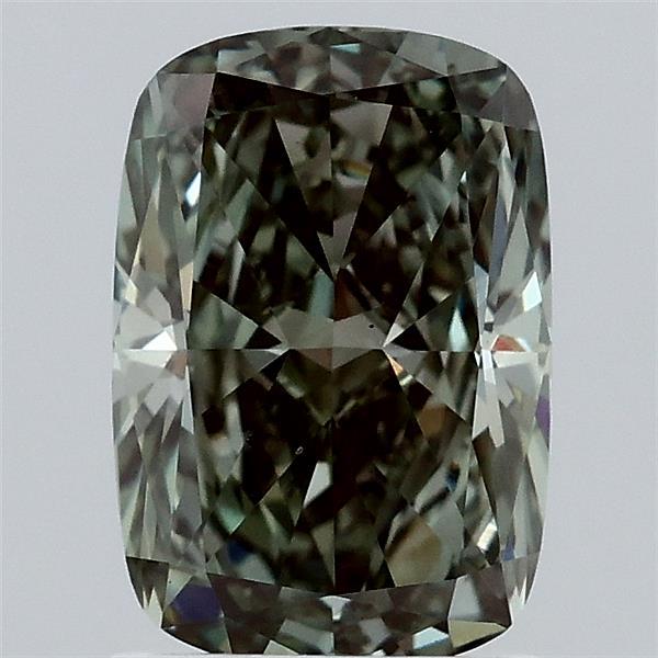 1.76 Carat Cushion Lab Grown Diamond, Fancy Vivid Green Color, VS1 Clarity