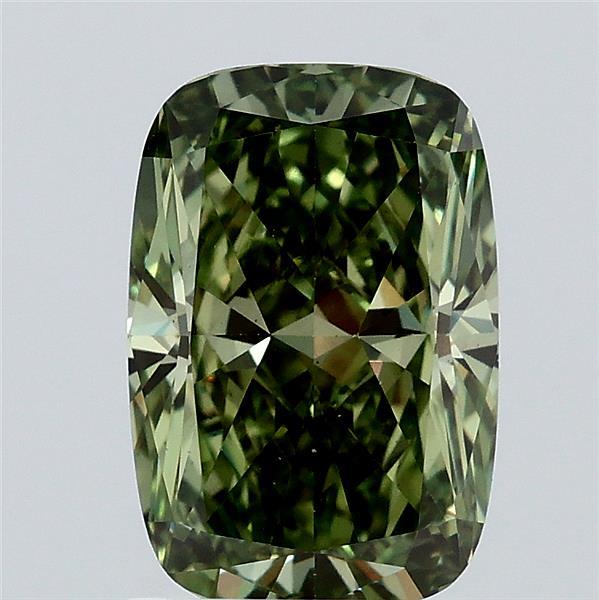 2.03 Carat Cushion Lab Grown Diamond, Fancy Vivid Green Color, VS1 Clarity