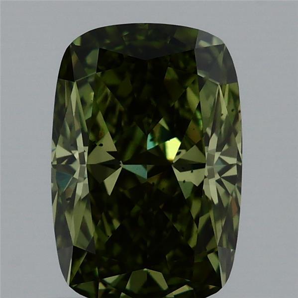 1.47 Carat Cushion Lab Grown Diamond, Fancy Vivid Green Color, VS2 Clarity