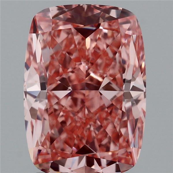 2.96 Carat Cushion Lab Grown Diamond, Fancy Vivid Pink Color, VVS2 Clarity