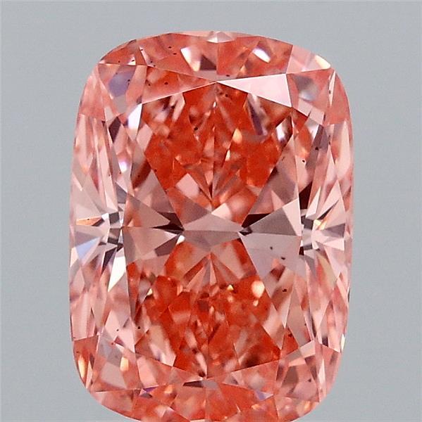 2.02 Carat Cushion Lab Grown Diamond, Fancy Vivid Orangy Pink Color, VS2 Clarity