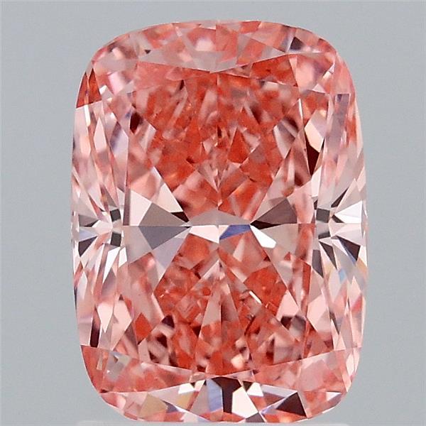 2.08 Carat Cushion Lab Grown Diamond, Fancy Vivid Orangy Pink Color, VS1 Clarity