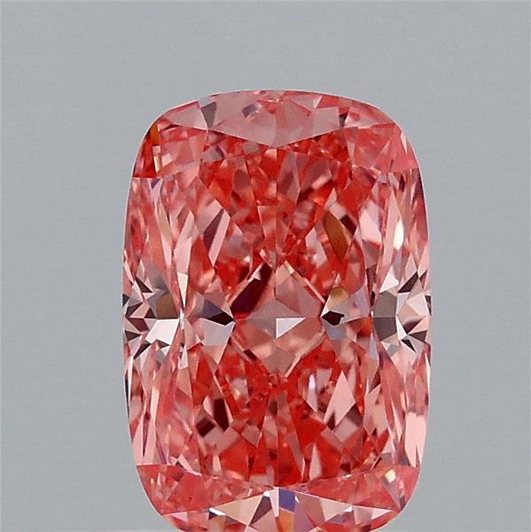 1.40 Carat Cushion Lab Grown Diamond, Fancy Vivid Orangy Pink Color, VS1 Clarity