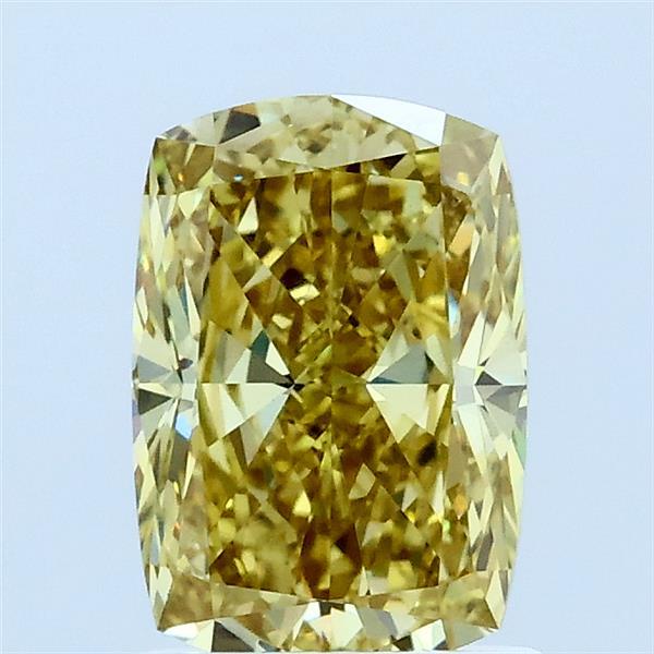 1.51 Carat Cushion Lab Grown Diamond, Fancy Intense Yellow Color, VS1 Clarity