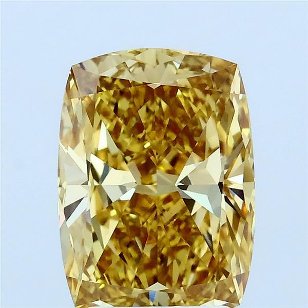 2.50 Carat Cushion Lab Grown Diamond, Fancy Intense Yellow Color, VVS2 Clarity