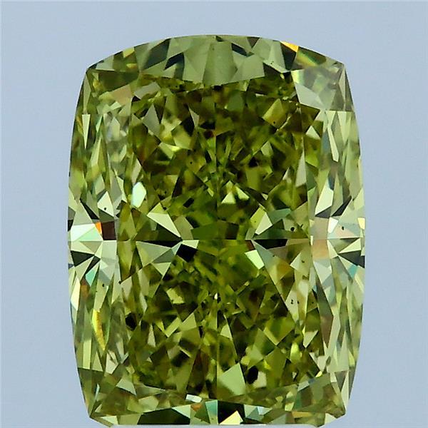 3.00 Carat Cushion Lab Grown Diamond, Fancy Vivid Greenish Yellow Color, VS2 Clarity