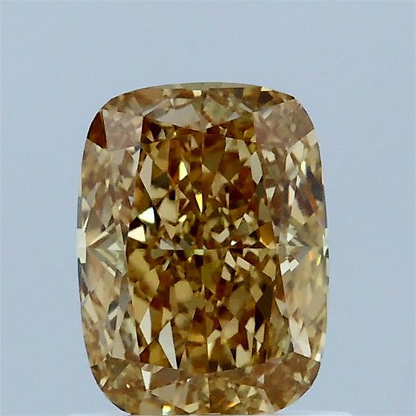 1.03 Carat Cushion Lab Grown Diamond, Fancy Intense Brownish Yellow Color, VS1 Clarity