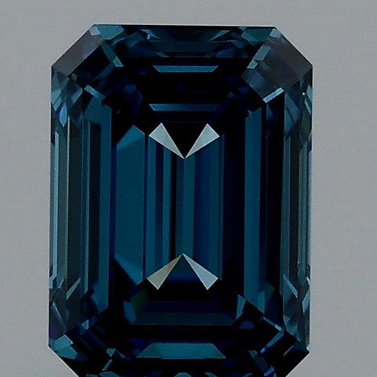 0.90 Carat Emerald Lab Grown Diamond, Fancy Vivid Blue Color, VVS1 Clarity