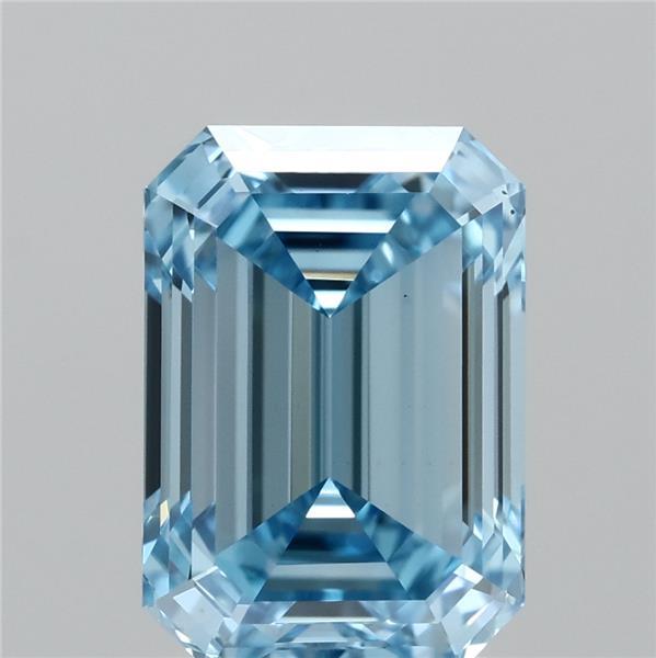 2.05 Carat Emerald Lab Grown Diamond, Fancy Vivid Blue Color, VS1 Clarity