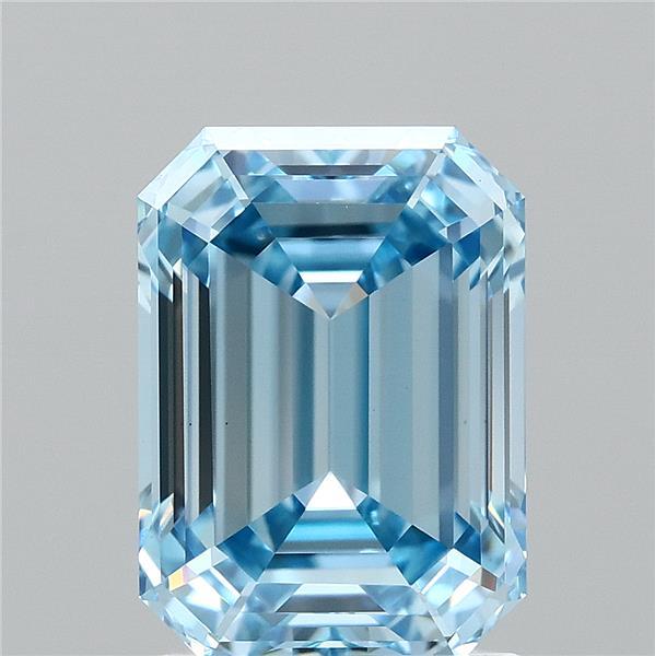2.05 Carat Emerald Lab Grown Diamond, Fancy Vivid Blue Color, VVS2 Clarity