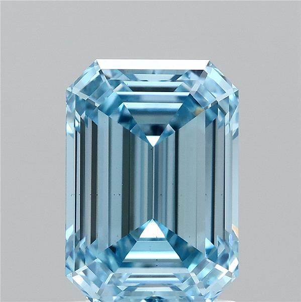 1.88 Carat Emerald Lab Grown Diamond, Fancy Vivid Blue Color, VS2 Clarity